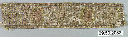 Band, Silk, metal thread and linen (?); plain weave, brocaded