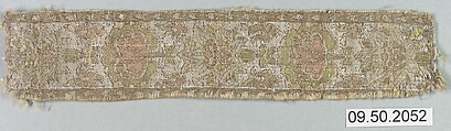 Band, Silk, metal thread and linen (?); plain weave, brocaded