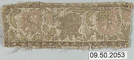 Band, Silk, metal thread and linen (?); plain weave, brocaded