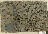 Textile Fragment Depicting Figures in a Landscape, Silk, metal wrapped thread; lampas