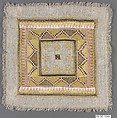 Square, Cotton, silk, metal wrapped thread; plain weave, embroidered