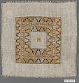 Square, Cotton, silk, and metal wrapped thread; plain weave, embroidered