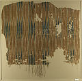 Textile Fragment, Cotton; plain weave, resist-dyed (ikat), embroidered