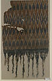 Textile Fragment, Cotton; plain weave, resist-dyed (ikat), embroidered