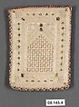 Bag, Linen; embroidered in silk and metal thread