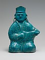 Bottle in the Form of a Lute Player, Stonepaste; molded, turquoise-glazed, partially gilded
