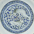 Dish with Two Fighting Lions, Stonepaste; incised and painted under transparent glaze