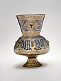 Mosque Lamp of Amir Qawsun, 'Ali ibn Muhammad al-Barmaki (Egyptian) ?, Glass, colorless with brown tinge; blown, blown applied foot, enameled and gilded
