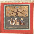 "Kai Khusrau, Farangis and Giv Crossing the River Jihun (Oxus)", Folio from a Shahnama (Book of Kings), Abu&#39;l Qasim Firdausi (Iranian, Paj ca. 940/41–1020 Tus), Main support: Ink, opaque watercolor, silver, and gold on paper
Margins: Ink and gold on dyed paper
