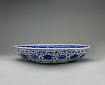 Dish, Stonepaste; painted in turquoise and two hues of blue under transparent glaze