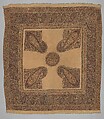 Shawl, Wool; plain weave, appliquéd with embroidered panels