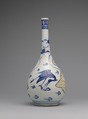 Bottle with Flying Cranes, Stonepaste; polychrome painted under transparent glaze