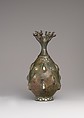 Bottle with Sprinkler Top, Quaternary alloy; cast, engraved, inlaid with silver and copper