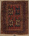 Confronted Animal Rug, Wool (warp, weft, and pile); symmetrically knotted pile