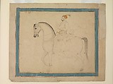 Nawab Muzaffar 'Ali Khan on Horseback, Attributed to Rai Kalyan Das (Chitarman II) (Indian, active 1715–60), Ink, opaque watercolor, gold on paper
