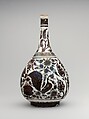 Pear-Shaped Bottle with a Bullock Design, Stonepaste; luster-painted on opaque white glaze