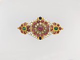 Centerpiece of an Armband, Cartier (French, founded Paris, 1847), Gold, inset with rubies, emeralds, and colorless sapphires; with later pearls, diamonds, onyx