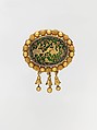 Brooch Decorated in the Thewa Technique, Pierced gold foil over glass (thewa work); with beads and filigree