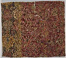 Fragment of a Carpet with Cartouche Border, Silk (warp and weft), wool (pile); asymmetrically knotted pile
