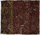 Fragment of a Carpet with Cartouche Border, Silk (warp and weft), wool (pile); asymmetrically knotted pile