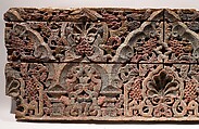 Panel with Cusped Arches, Wood (cedar); carved and painted