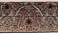 Panel with Cusped Arches, Wood (cedar); carved and painted