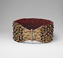 Belt, Silver; fire-gilded and chased, with applied decoration, cabochon and table-cut carnelians, and synthetic resin stones; mounted on leather