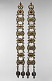 Temple Pendant, One of a Pair, Silver, carnelian, cloth or paper backed glass stones and turquoise