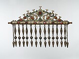 Wall Decoration in the Form of an Amulet, Silver, fire gilded, with openwork, silver shot, stamped beading, embossed pendants, cabochon and table cut carnelians, and turquoise beads