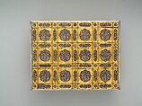 Writing Box with Lattice and Flower Design, Wood; overlaid with dyed wool, stamped silver and gilt-copper plaques
