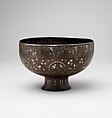 Footed Bowl, Bronze; inlaid with silver and black compound