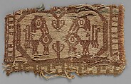 Textile Fragment with Birds, Linen, cotton; plain weave, brocaded