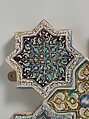 Eight-Pointed Star-Shaped Tile, Stonepaste; inglaze painted in blue, luster-painted on opaque white glaze