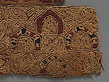 Textile fragment with Architectural Motif, Linen, wool; tapestry weave, embroidered