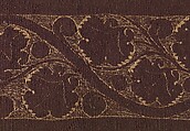 Band with Vine Scroll, Tapestry weave in purple wool (dyed with indigotin-containing dye and madder) and undyed linen on plain-weave ground of undyed linen; details in flying shuttle with undyed linen