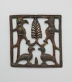 Appliqué Plaque with a Tree and Four Birds, Brass; cast, gilded