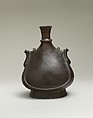 Pilgrim Flask, Copper (tombak); cast, engraved and gilded