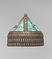 Crown, Silver, with stamped and applied decoration, decorative wire, silver shot, table-cut turquoises, and turquoise beads; quilted cotton lining.