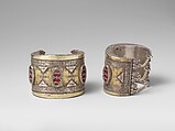 Armband, One of a Pair, Silver, with stamped beading, silver shot, decorative wire, and glass inlays backed with cloth, lacquer, or paper