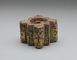 Inkwell with Crosses, Earthenware; polychrome decoration under transparent glaze (buff ware)