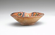 Bowl with Polychrome Decoration on a Red Slip Ground, Earthenware; red slip with polychrome slip decoration under transparent glaze