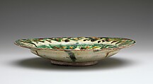 Imitation Splashware Dish, Earthenware; white slip, incised and splashed with polychrome glazes under a transparent glaze (sgraffito ware)