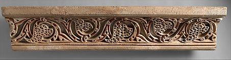 Fragment of a Painted Cornice Panel with Scrolling Vines, Stucco; carved and painted