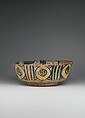 Bowl, Earthenware; white slip with polychrome decoration under a transparent glaze