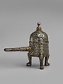 Incense Burner, Brass; cast with handle made of separately hammered sheet, pierced, inlaid with silver and gold
