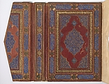 Overflap and Inside Cover of a Khamsa (Quintet) of Nizami of Ganja, Nizami (present-day Azerbaijan, Ganja 1141–1209 Ganja), Binding: leather; embossed, gold, and color Manuscript: ink, opaque watercolor, and gold on paper
