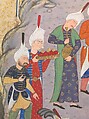 "Gushtasp Proves His Archery before Caesar," Folio 404r from the Shahnama (Book of Kings) of Shah Tahmasp, Abu&#39;l Qasim Firdausi (Iranian, Paj ca. 940/41–1020 Tus), Opaque watercolor, ink, silver, and gold on paper