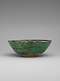 Green Glazed Bowl with Incised Decoration, Earthenware; white slip, incised under transparent green glaze