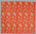 Textile Fragment with a Repeating Pattern of Interlocked Tulips and Poppies, Silk, metal wrapped thread; plain weave, brocaded
