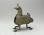 Bird-Shaped Incence Burner, Bronze; cast, pierced, and engraved